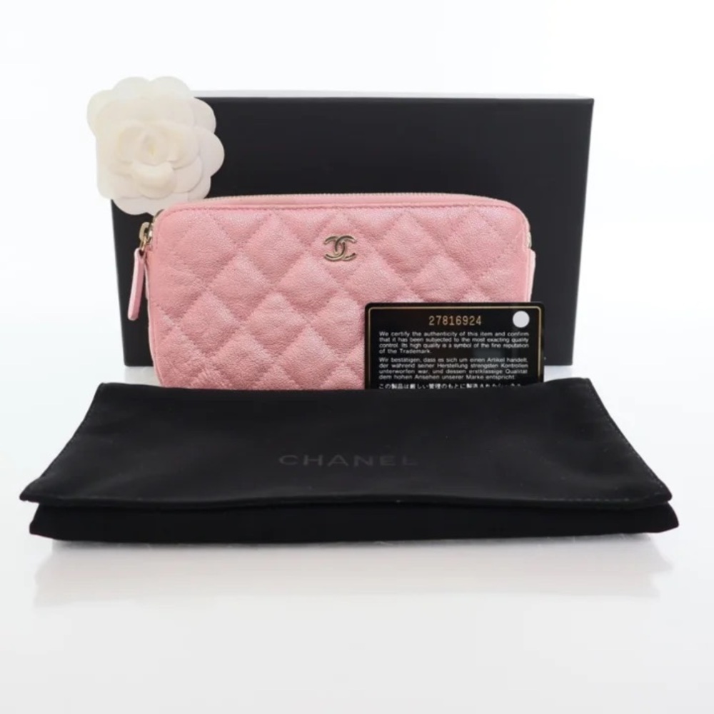 Authenticated Chanel Double Zip Wallet On Chain (WOC) Pink Caviar